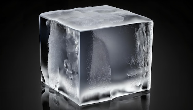 A cube of ice on dark background