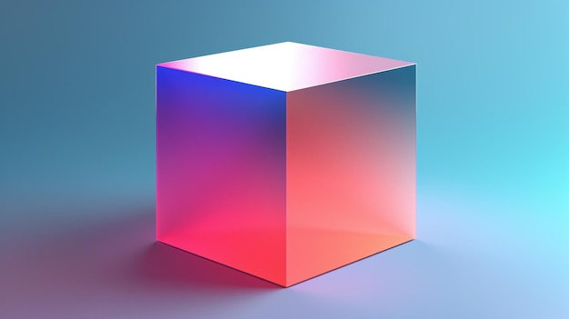 Photo a cube made of colored glass sits on a blue background.