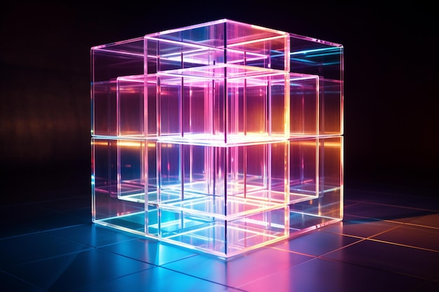 A cube made of cubes with colored lights