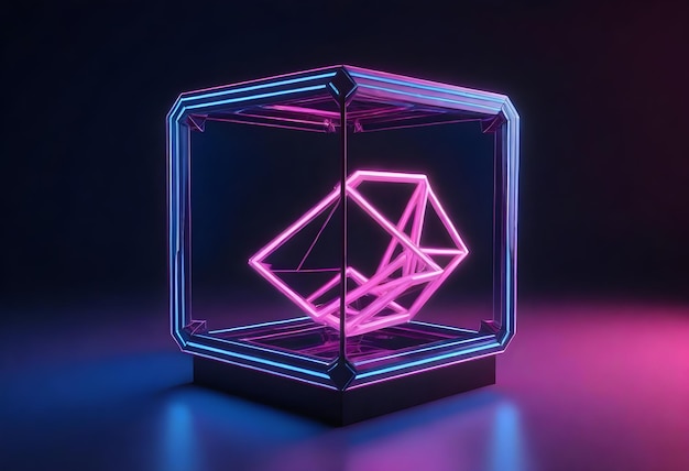 a cube made of glass with a purple and blue leds