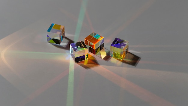 Cube prisms with abstract with rays