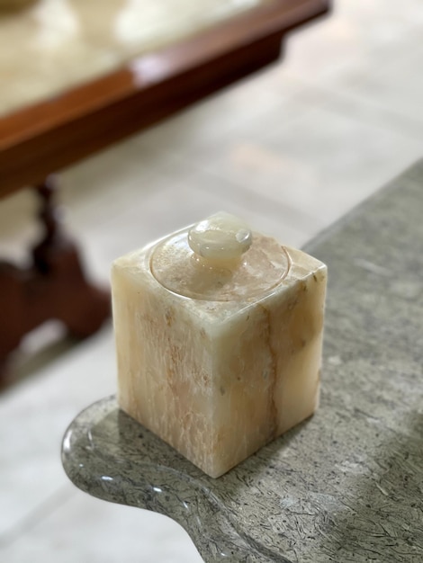 cube-shaped interior decoration made of marble