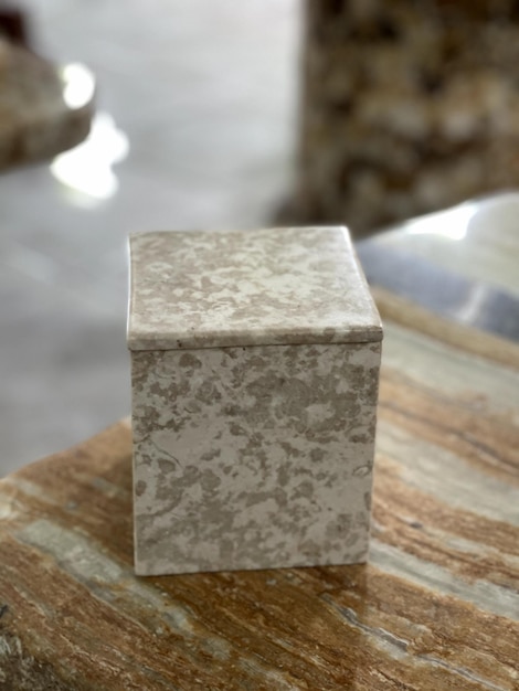 cube-shaped interior decoration made of marble