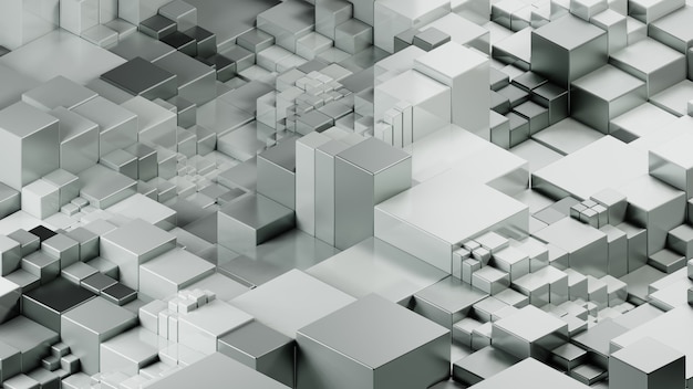 Cube wave background. Isometric view on white cubes. 3d render illustration.