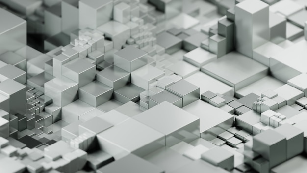 Cube wave background. Isometric view on white cubes. 3d render illustration.