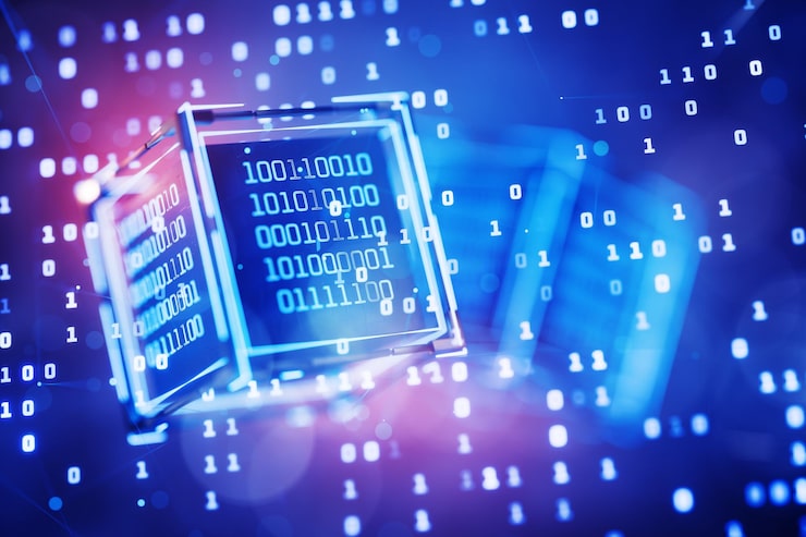 Photo 具有二進制代碼的立方體 抽象技術背景 數據區塊 大數據 二進制代號 黑客攻擊 電腦代碼 數位區塊技術 ai 人工智能 3d染