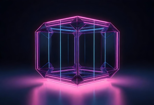 Photo a cube with a blue and pink color background