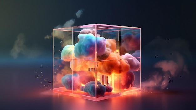 A cube with a cloud in it that says'cloud'on it