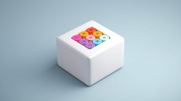 A cube with colorful buttons