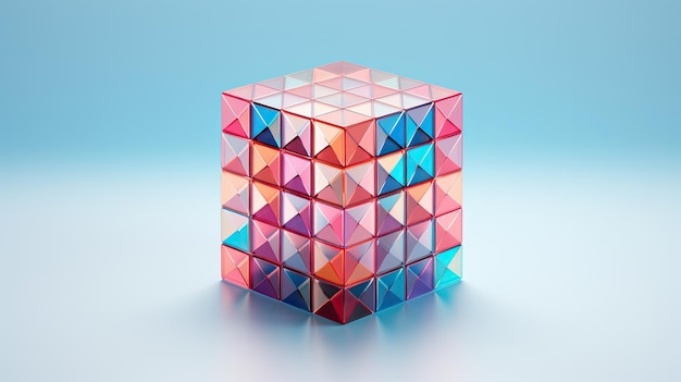 Photo a cube with a diamond pattern in shades of pink and blue