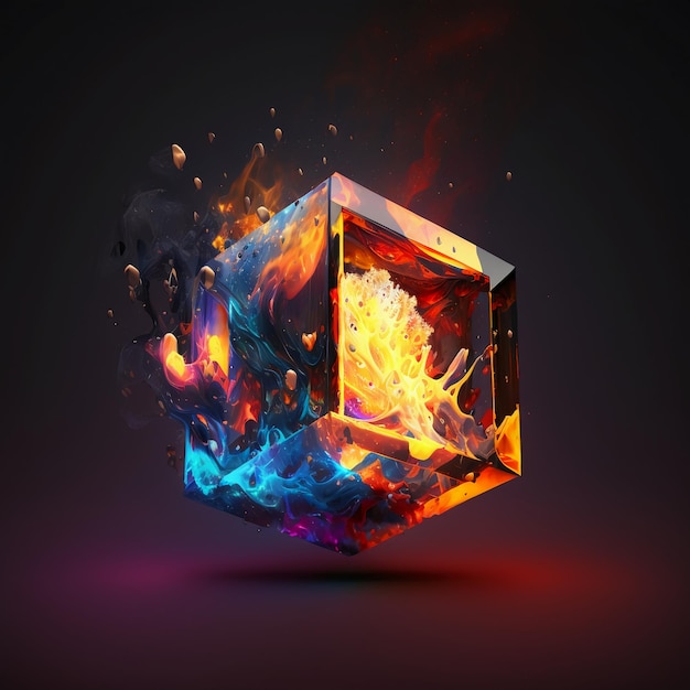 A cube with a fire and smoke on it