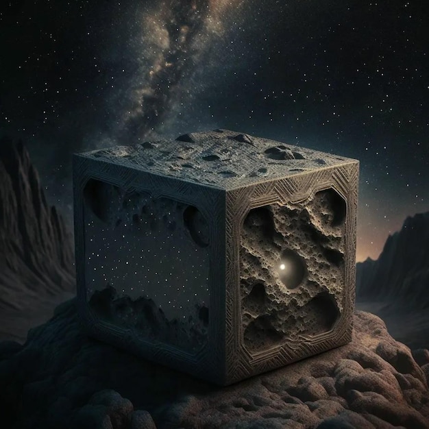 A cube with a hole in it that says'galaxy'on it