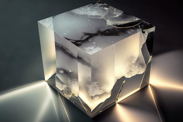 A cube with a light on it that says'ice'on it