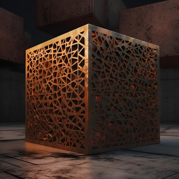 A cube with a pattern of triangles on it