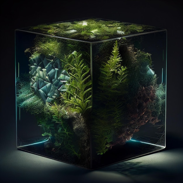 Куб с растениями и светом на нем