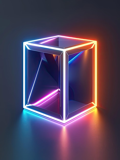 a cube with a purple and yellow light on it