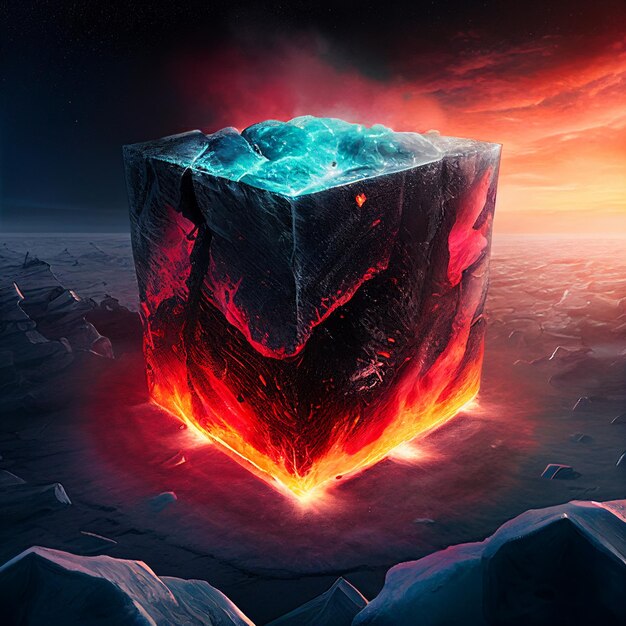 A cube with a red lava on it