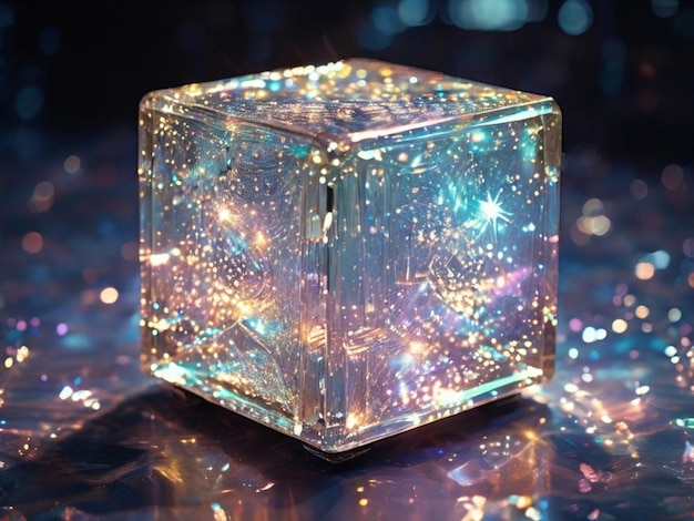 Foto un cubo con uno spazio all'interno che dice scintilla su di esso