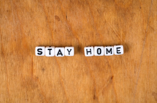 Photo cube words on the wooden table