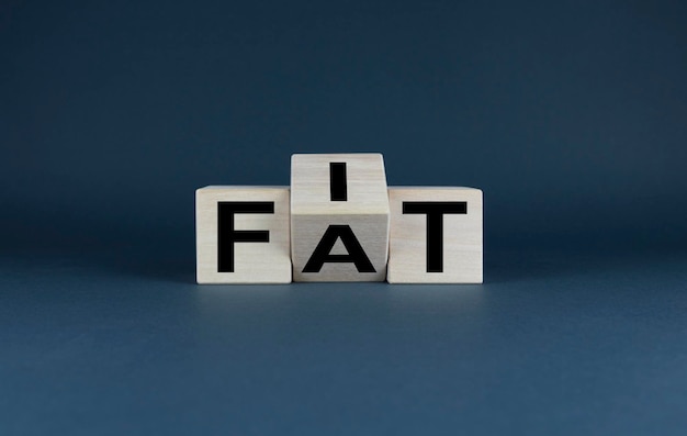 Cubes form words Fat or Fit Concept of choice to be fat or slim and healthy