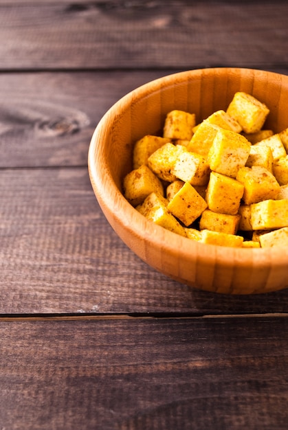 Photo cubes of fried tofu