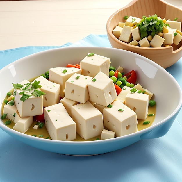 写真 白い背景に落ちる生豆腐の立方体