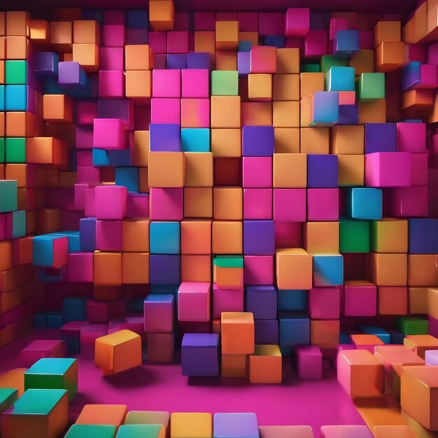 Photo cubes in a room 3d rendering