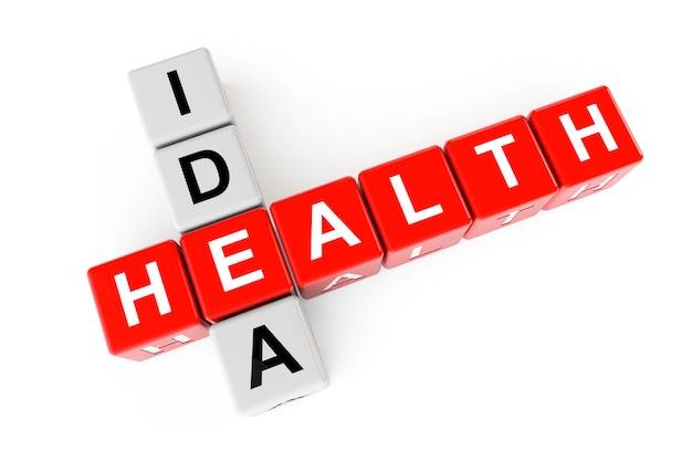 Cubes with health idea sign on a white background