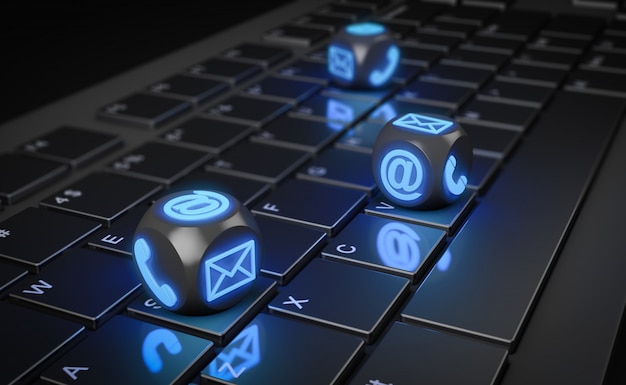 Cubes with icons over keyboard