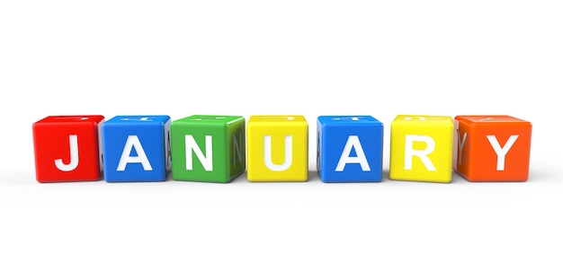Cubes with January sign on a white background