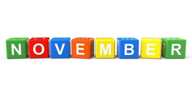 Cubes with November sign on a white background