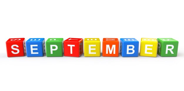 Cubes with September sign on a white background