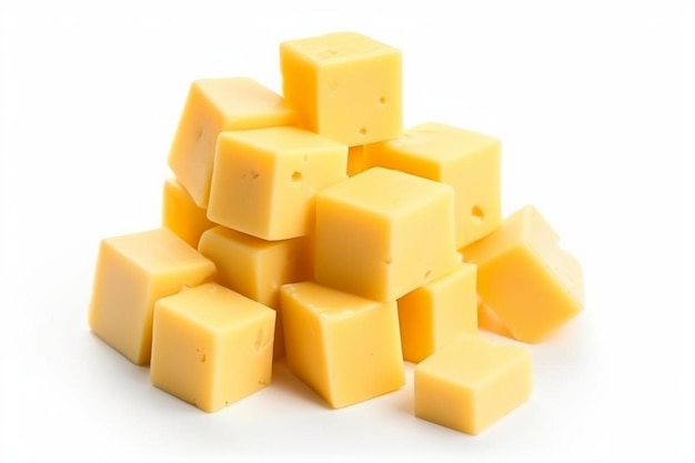 Cubes of yellow cheese on white