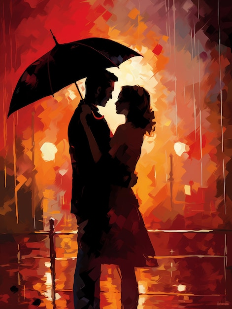 Cubism Love A Couple under the Umbrella