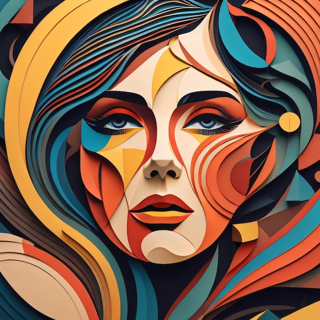 Cubism painting of a female character face