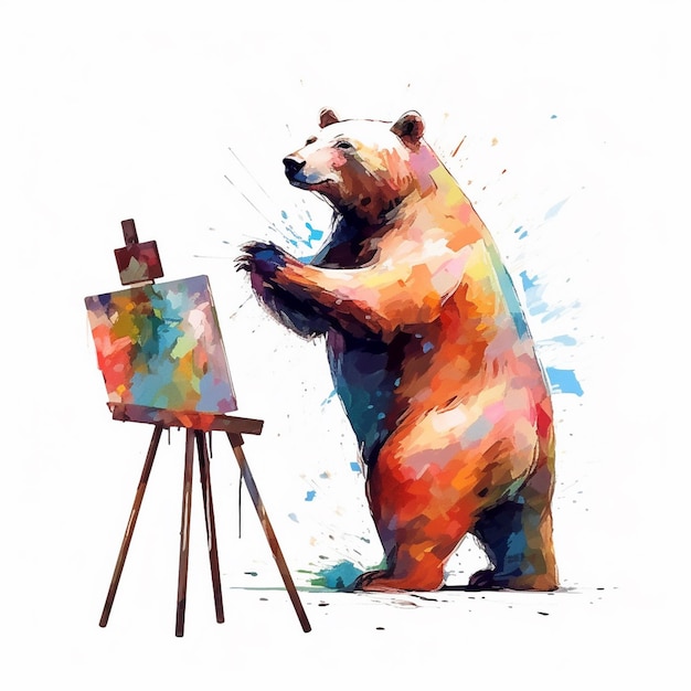 Photo cubism style painting of a bear