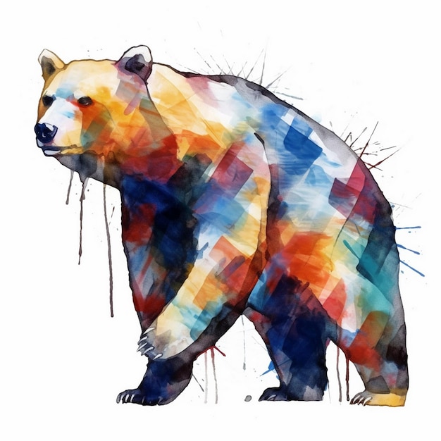 Cubism style painting of a bear