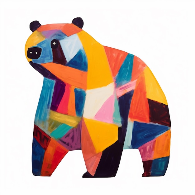 Cubism style painting of a bear