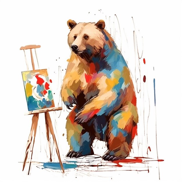 Photo cubism style painting of a bear