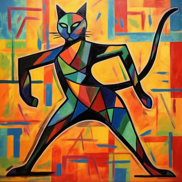 Cubism style painting of a cat