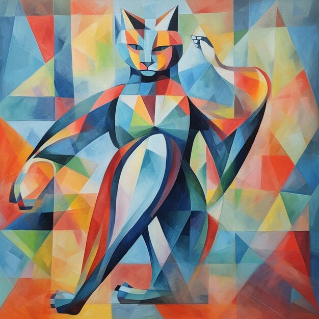 Cubism style painting of a cat