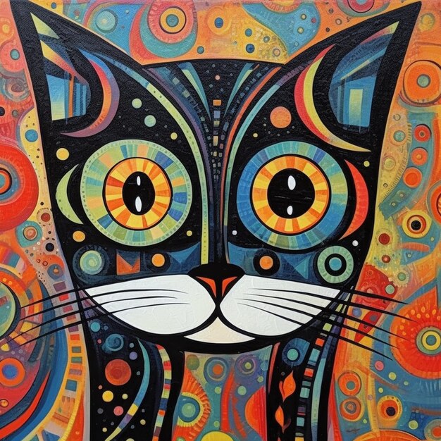 Cubism style painting of a cat