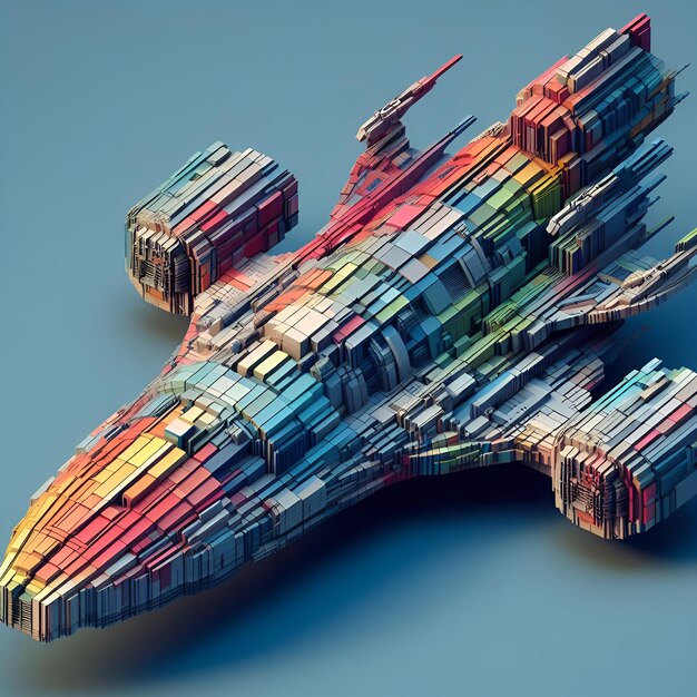 A cubist 3D rendering of a spaceship