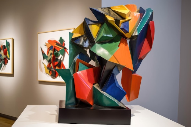 Photo cubist sculpture showcasing the movement and color of abstract art created with generative ai