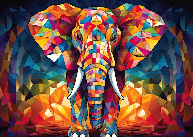 Photo a cubistinspired representation of a diwali elephant featuring fragmented forms and geometric shap