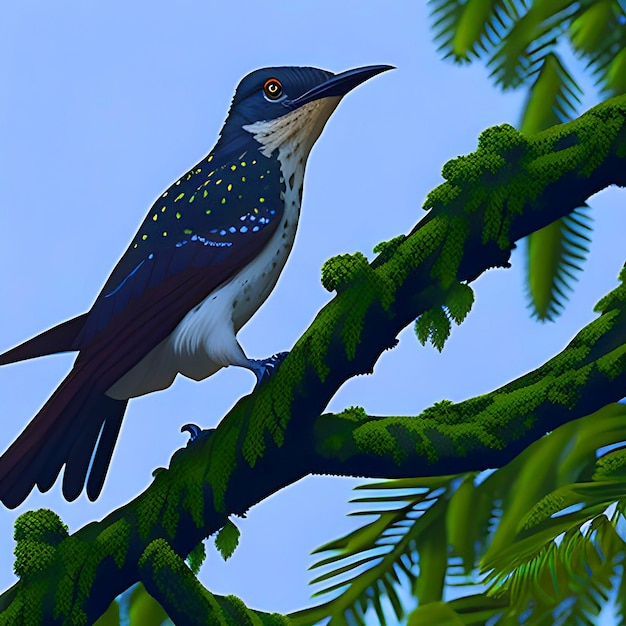 A cuckoo bird is sitting on a big tree branch