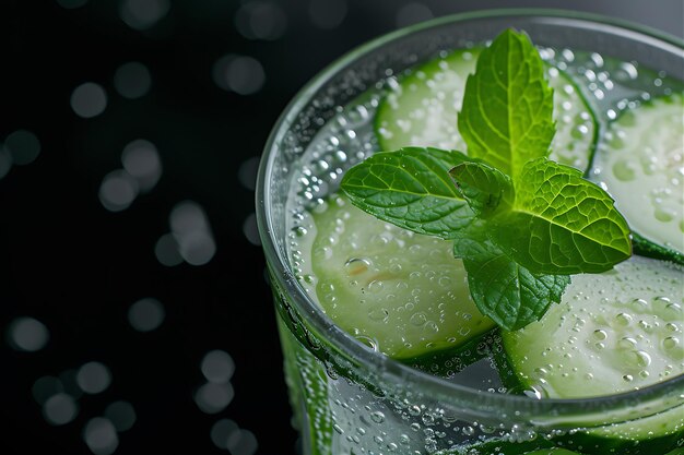 Photo cucumber drink with mint leaf