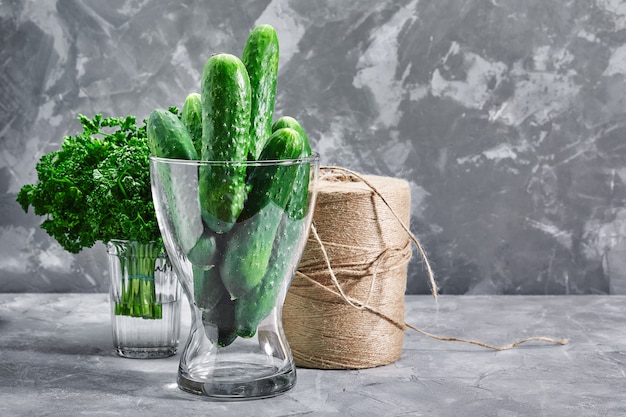 Cucumber in a glass vase.