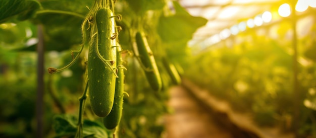 cucumber growing in a Greenhouse