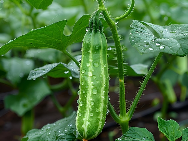 Cucumber growing on its tree